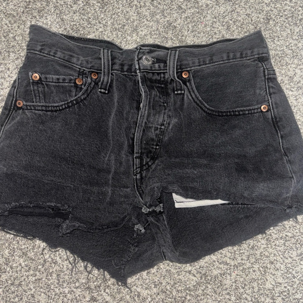 Levi 501 Women’s High-Rise Black Distressed Denim Shorts